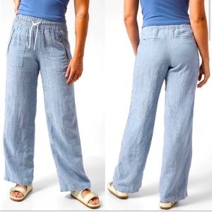 Athleta Linen Wide Leg Pant Light Blue